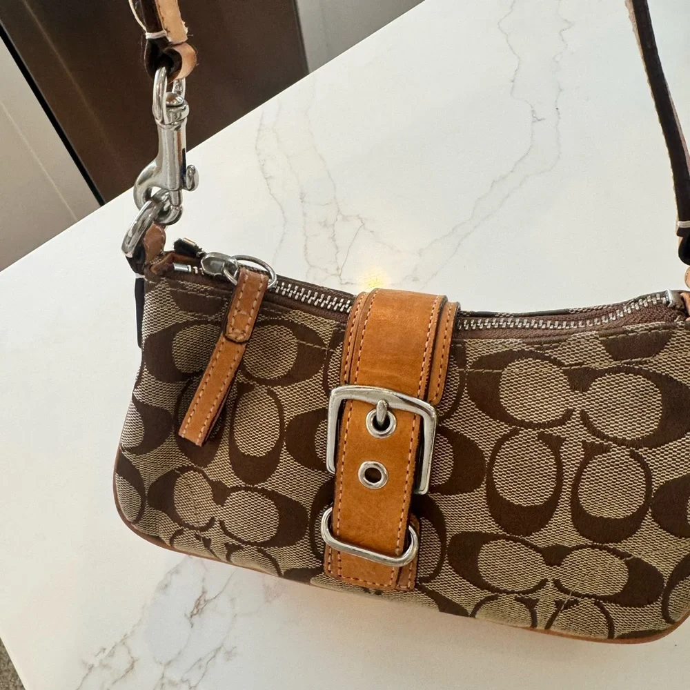 Coach Signature Canvas Mini Shoulder Bag in Brown and Tan - Picture 4 of 10